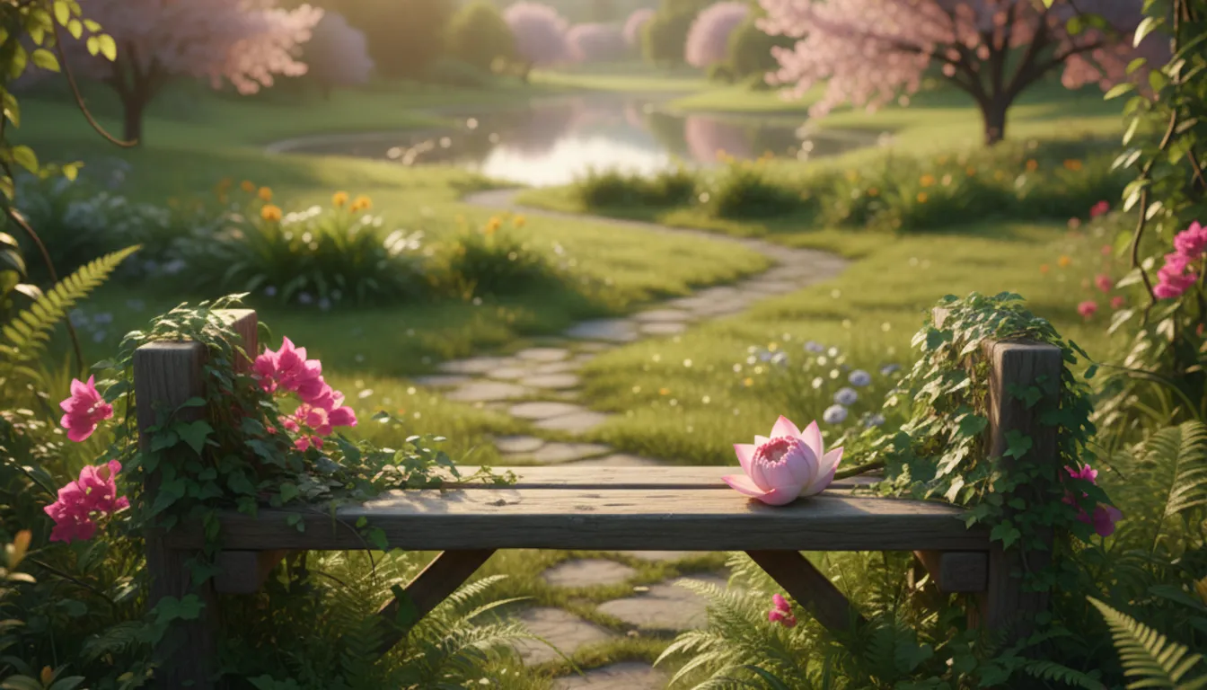 A bench in a peaceful garden, symbolizing trauma processing and emotional healing.