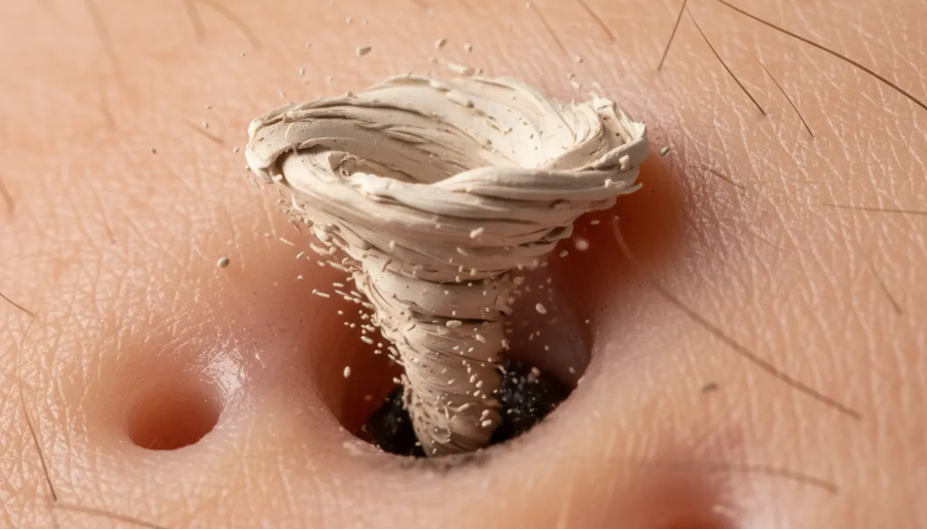 Close-up of a clay face mask extracting blackheads from skin pores.