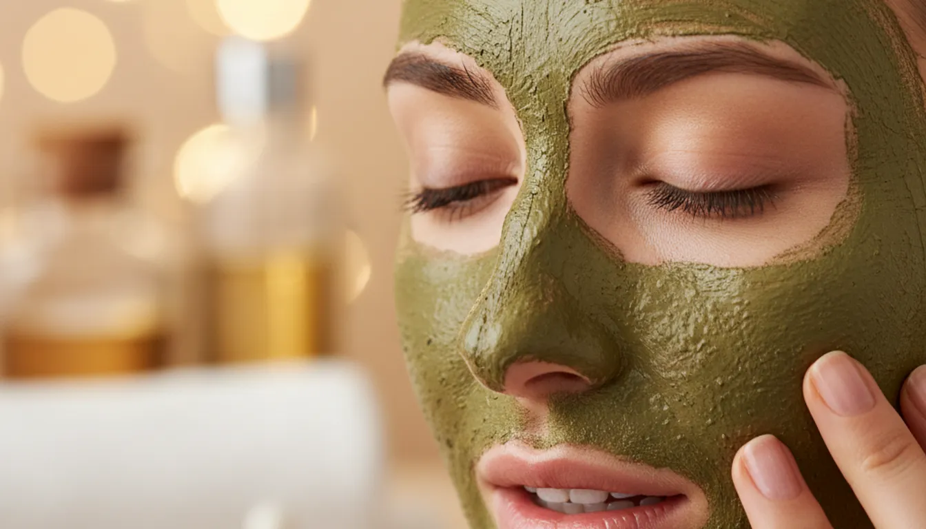 Clay face mask for blackheads: woman experiencing smooth, clear skin. Photorealistic, 4k.