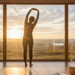 Beautiful morning scene depicting a healthy and mindful morning routine for a productive day.