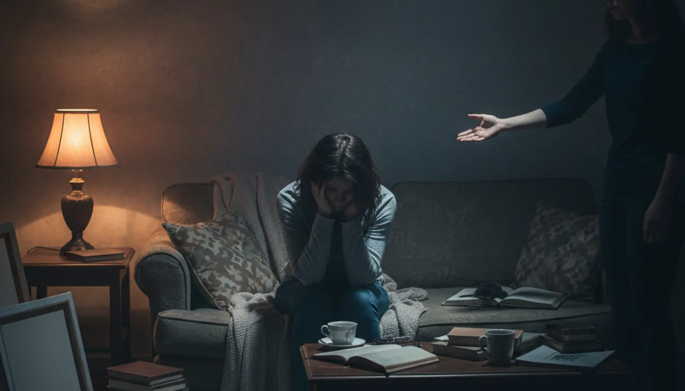 Image depicting a friend's struggle with depression, conveying sadness and isolation.