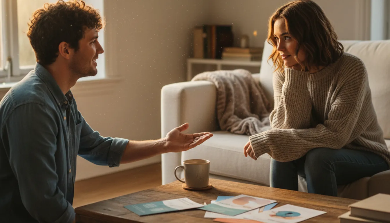 Friend offering support and gently suggesting therapy for depression in a supportive environment.