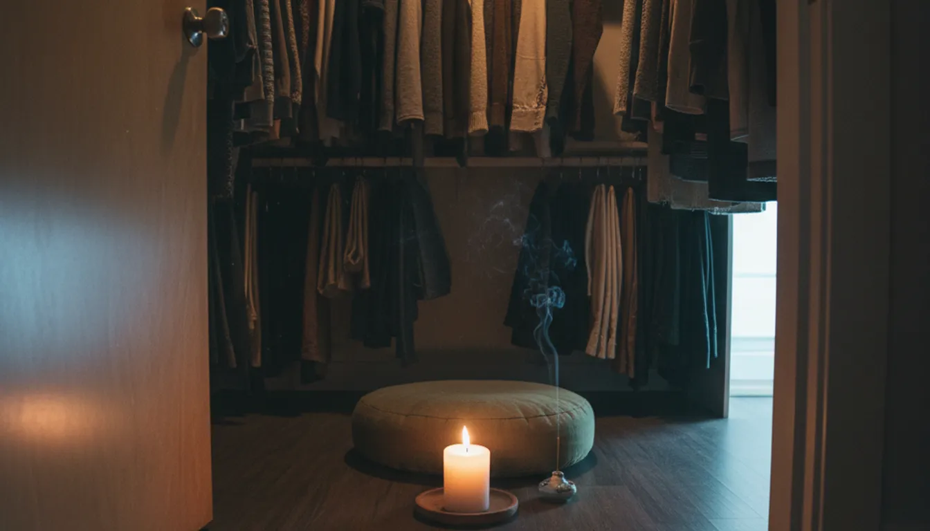 Cozy closet meditation space: a beginner's guide to mindfulness and finding peace.