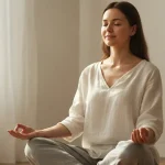 Mindfulness meditation for beginners: A serene image of a woman meditating in a peaceful setting.