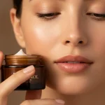 Close-up of radiant skin and retinol cream, representing skincare for beginners.