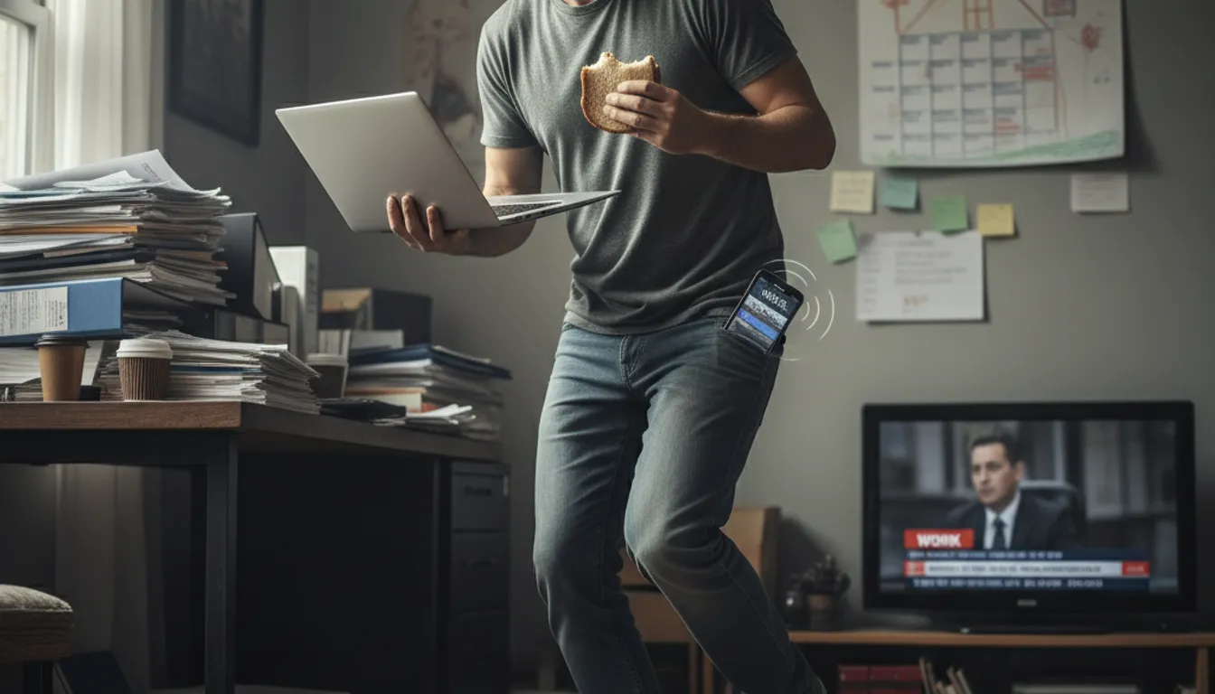 Overwhelmed parent juggling work & family, struggling with balance in a chaotic environment.