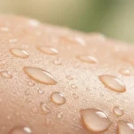 Close-up of hydrated, glowing skin with water droplets, representing a great moisturizer for dehydrated skin.