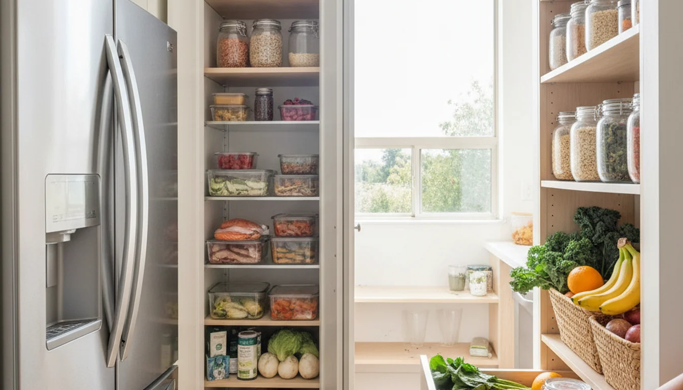 Clean kitchen with healthy food, representing a holistic approach to weight management.