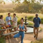 Holistic weight management: diverse people embracing healthy activities outdoors for overall wellness.