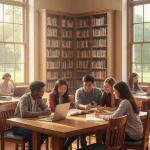 Students in a library, symbolizing mental health resources and support for higher education.