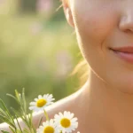 Photorealistic image of a woman with healthy skin, representing natural acne treatment for adults.