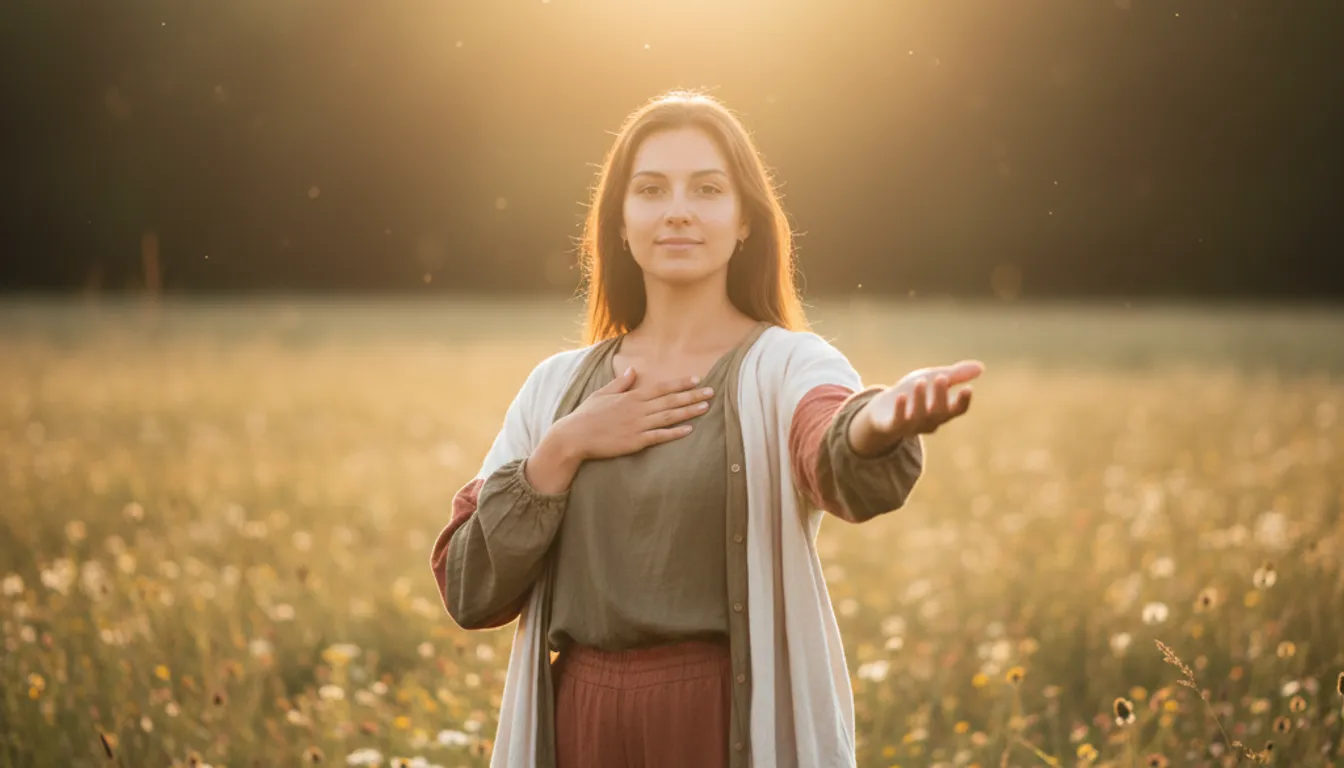Woman embracing self-worth. Positive affirmation for low self-esteem: you deserve love and respect.