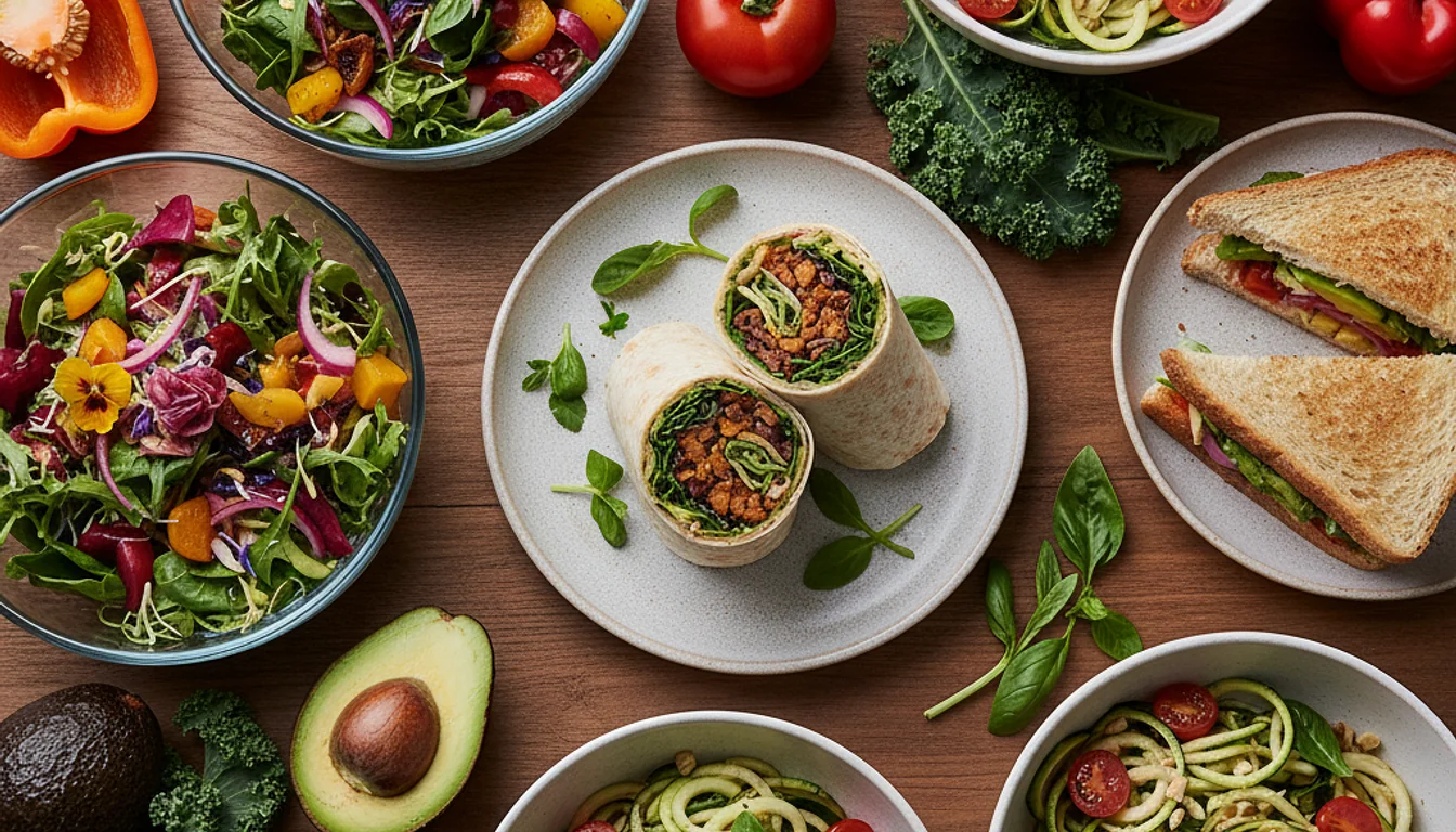 Quick & Easy Vegan Lunches: Colorful salads, wraps, and sandwiches ready in under 30 minutes.
