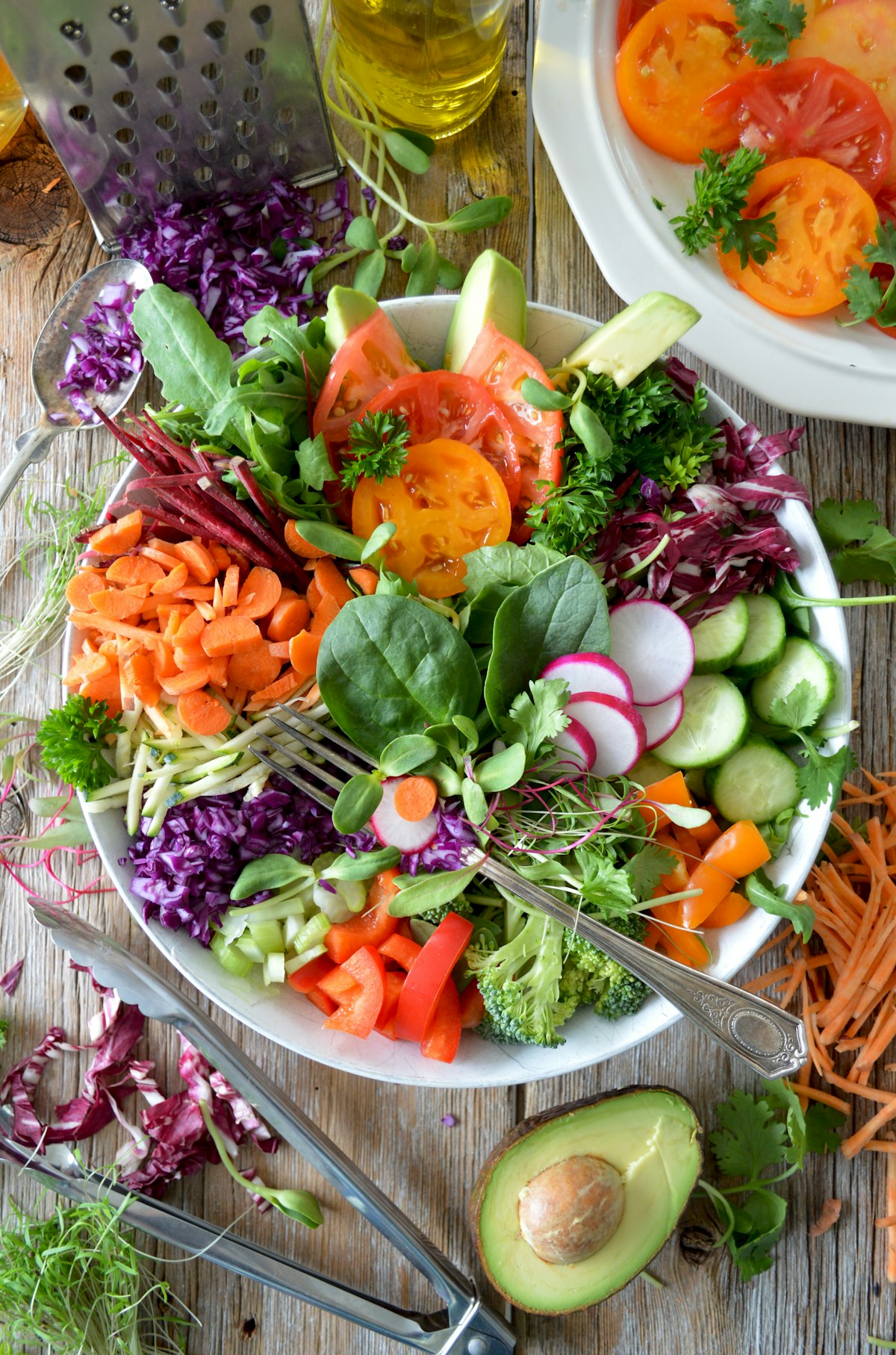 Vibrant Mediterranean salad loaded with diverse leafy greens and organic vegetables
